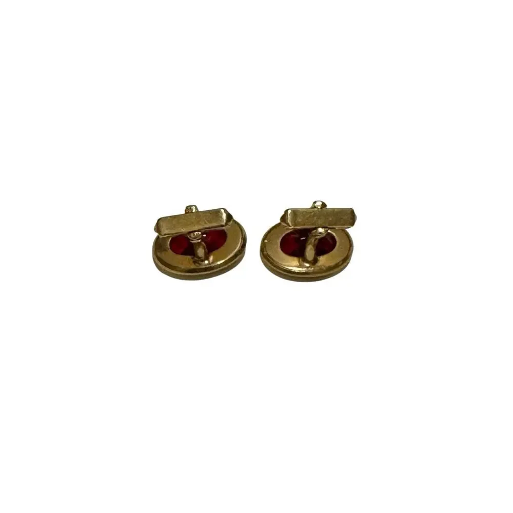 Vintage Anson Cufflinks with Faceted Red Glass Mirrored Diamond Shape Goldtone